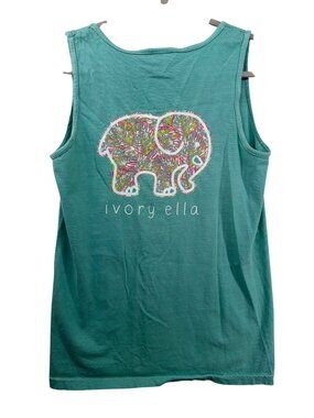 Ivory Ella Womens Tank Top Sz S Turquoise Elephant Graphic Print Novelty Beachy